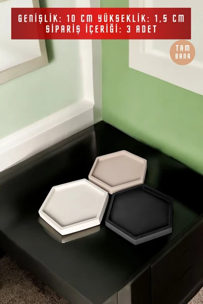 tambana Sunumluk Takı Tabağı Dekoratif Tepsi Obje Seti 3 Parça Model 11 - Resim 3