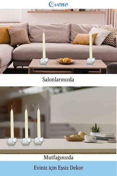 Evene Gümüş Mumluk Şamdan Tealight Ve Ince Mum Uyumlu Kesik Model - Resim 3