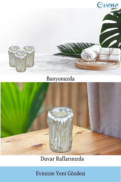 Evene Dekoratif Mumluk Tealight Mumluk Şamdan Mumluk 3 Lü Şamdan Model 29 - Resim 5