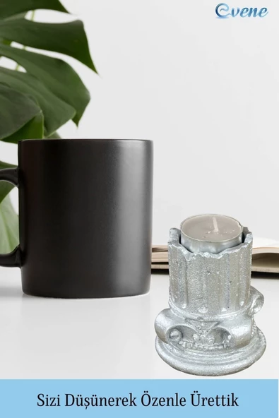 Evene Gümüş Mumluk Şamdan Tealight Mum Uyumlu Tarihi Sütun Model - 5