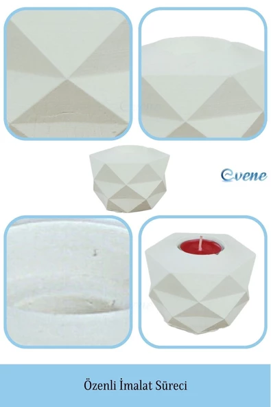 Evene Beyaz Mumluk Şamdan Tealight Ve Ince Mum Uyumlu Prizma Model - Resim 7