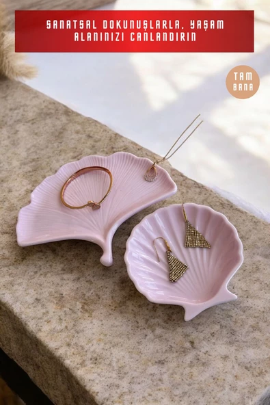 tambana Pembe Sunumluk Takı Tabağı Dekoratif Tepsi Obje Seti 2 Parça Model 1003 - Resim 2