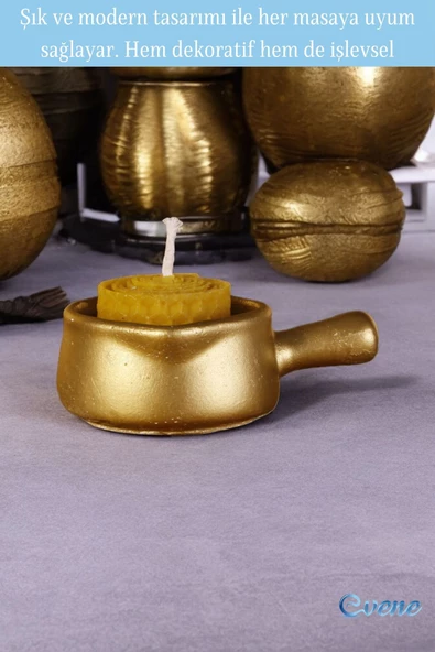 Evene Altın Mumluk Şamdan Tealight Mum Uyumlu Mini Tava Model - 3