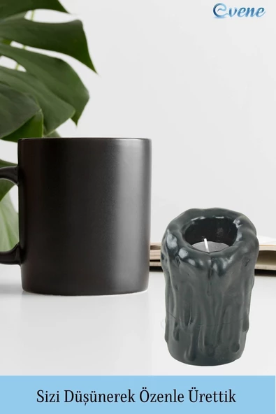 Evene Siyah Mumluk Şamdan Tealight Mum Uyumlu Büyük Erimiş Mum Model - Resim 5