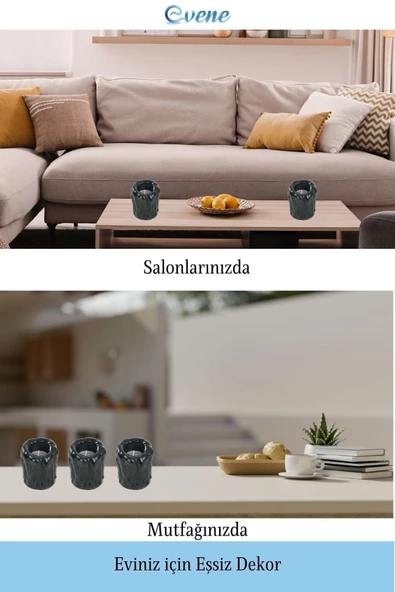 Evene Dekoratif Mumluk Tealight Mumluk Şamdan Mumluk 3 Lü Şamdan Model 30 - 4