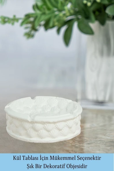 Evene Küllük Beyaz Renk Kül Tablası Dekoratif Küllük Istiridye Model - Resim 3