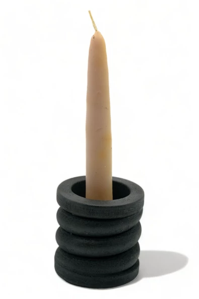 Evene Siyah Mumluk Şamdan Tealight Ve Ince Mum Uyumlu Spiral Model