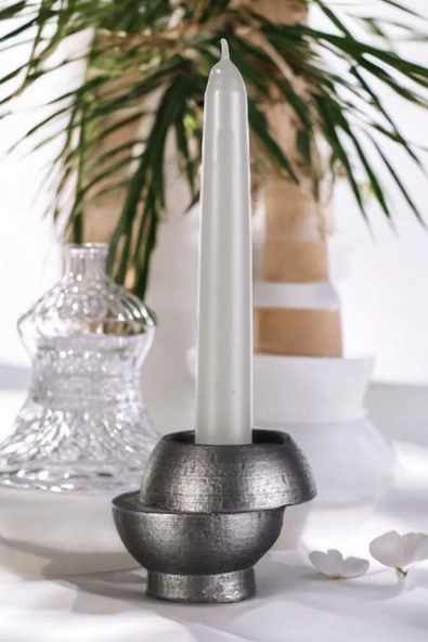 Fonnava Şamdan Mumluk Dekoratif Mumluk Tealight Mumluk Gümüş Eskitme Renk Model 25