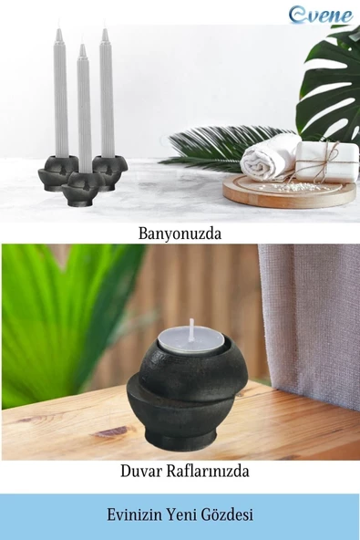 Evene Siyah Mumluk Şamdan Tealight Ve Ince Mum Uyumlu Kesik Model - 4
