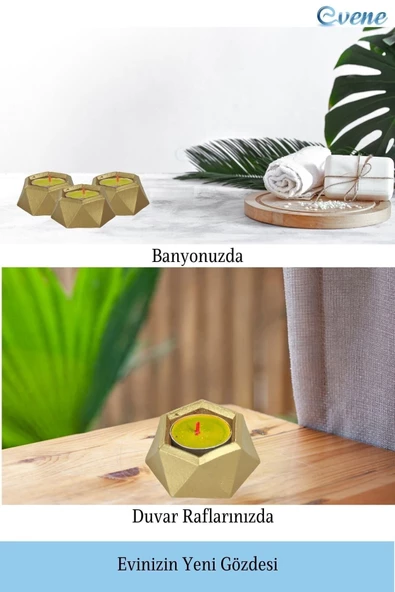 Evene Altın Mumluk Şamdan Tealight Mum Uyumlu Poly Küçük 2 Model - Resim 4