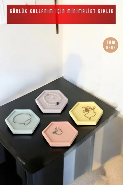 tambana Sunumluk Takı Tabağı Dekoratif Tepsi Obje Seti 4 Parça Model 11 - Resim 2