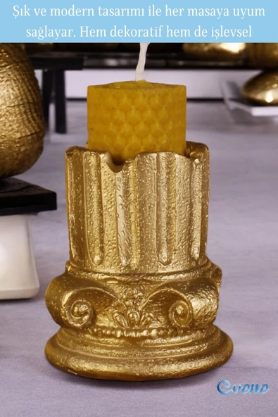 Evene Altın Mumluk Şamdan Tealight Mum Uyumlu Tarihi Sütun Model - 3