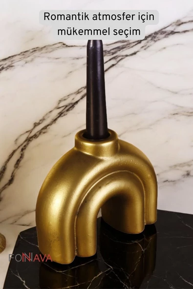 Fonnava Şamdan Mumluk Dekoratif Mumluk Tealight Mumluk Altın Eskitme Renk Model 43 - Resim 4