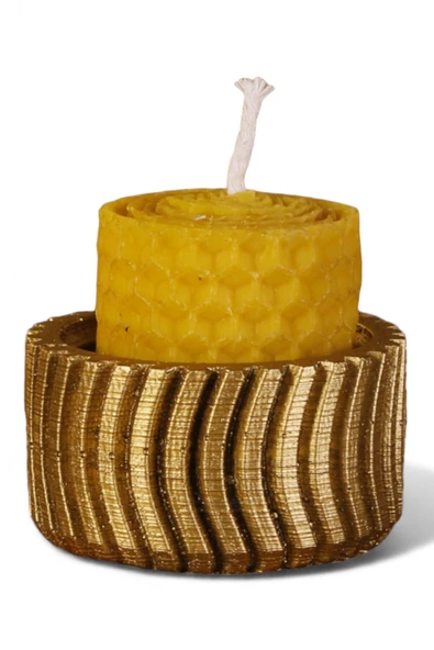Evene Mumluk Şamdan Tealight Mum Uyumlu Altın Renktekerlek Model - 1