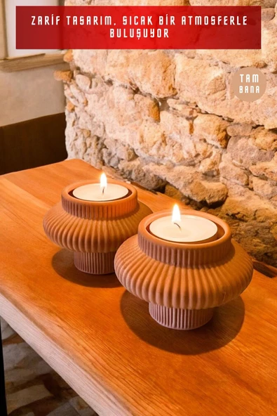 tambana Dekoratif Mumluk Set Şamdan El Yapımı Terracotta Model 44 - 4