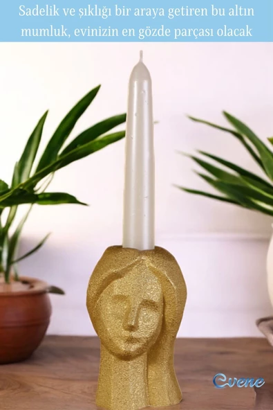 Evene Mumluk Şamdan Ince Mum Uyumlu Altın Eskitme Renk Model 11 - Resim 4