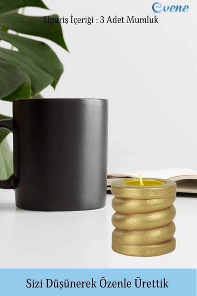Evene Dekoratif Mumluk Tealight Mumluk Şamdan Mumluk 3 Lü Şamdan Model 27 - 3