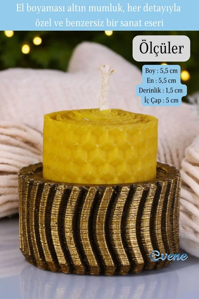 Evene Altın Eskitme Mumluk Şamdan Tealight Mum Uyumlu Tekerlek Model - Resim 2
