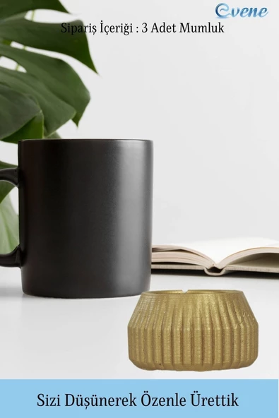 Evene Dekoratif Mumluk Tealight Mumluk Şamdan Mumluk 3 Lü Şamdan Model 38 - Resim 3