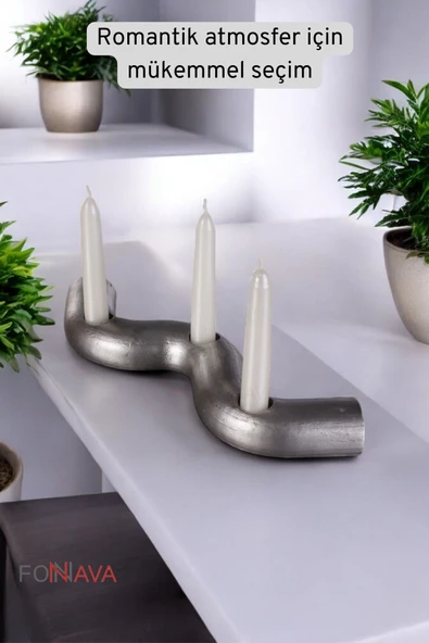 Fonnava Şamdan Mumluk Dekoratif Mumluk Tealight Mumluk Gümüş Eskitme Renk Model 14 - 4