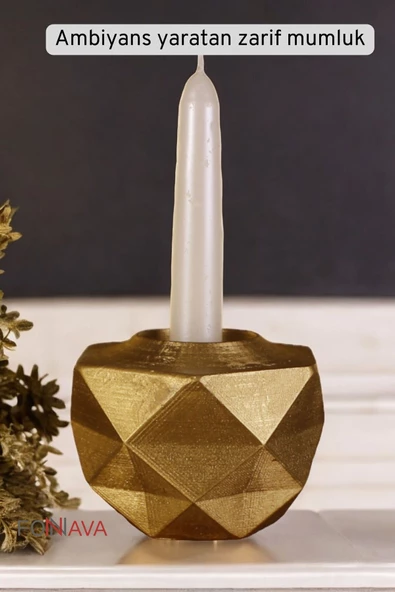 Fonnava Şamdan Mumluk Dekoratif Mumluk Tealight Mumluk Altın Eskitme Renk Model 45 - 4