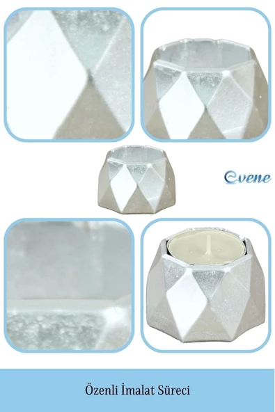 Evene Gümüş Mumluk Şamdan Tealight Mum Uyumlu Poly Küçük 1 Model - 7