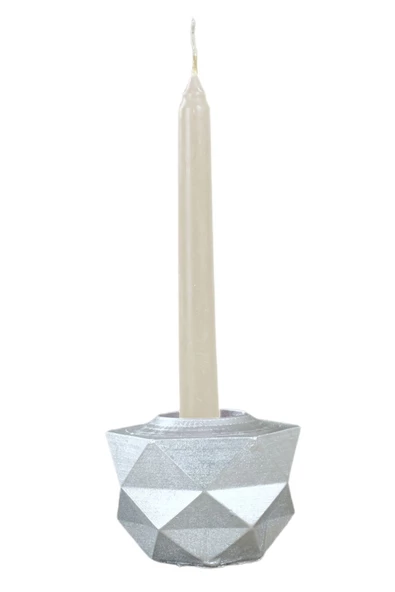 Evene Gümüş Mumluk Şamdan Tealight Ve Ince Mum Uyumlu Prizma Model - 1