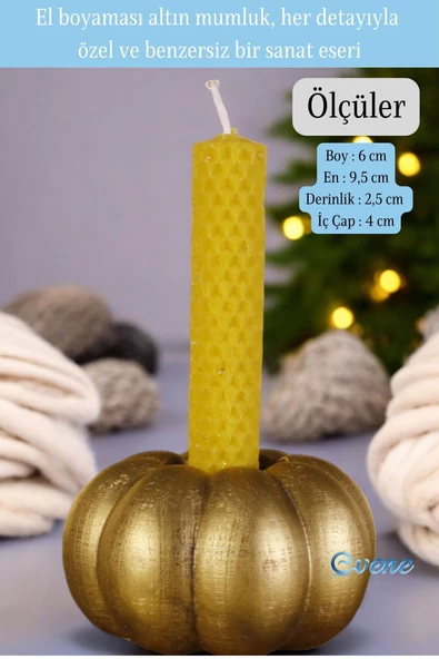 Evene Altın Eskitme Mumluk Şamdan Tealight Ve Ince Mum Uyumlu Kabak Model - Resim 2