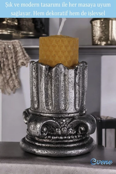 Evene Gümüş Eskitme Mumluk Şamdan Tealight Mum Uyumlu Tarihi Sütun Model - 3