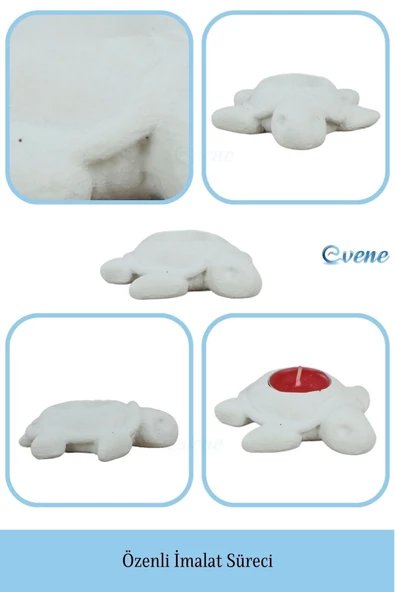 Evene Beyaz Mumluk Şamdan Tealight Ve Ince Mum Uyumlu Kaplumbağa Model - 7