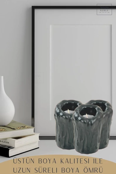 Stein Kohle Şamdanlık Dekoratif Şamdan Mumluk Tealight Mumluk Model 29 - 4