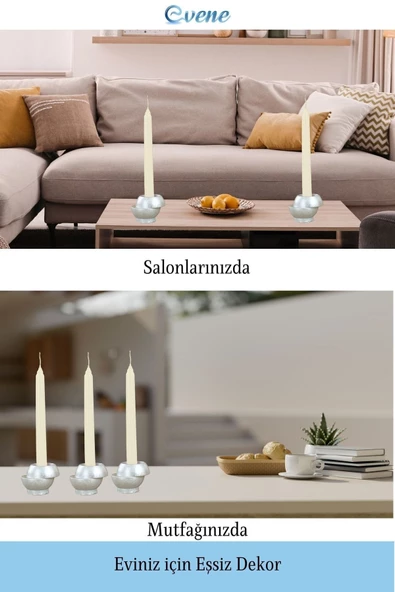 Evene Dekoratif Mumluk Tealight Mumluk Şamdan Mumluk 3 Lü Şamdan Model 25 - Resim 4