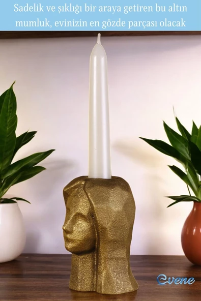 Evene Mumluk Şamdan Ince Mum Uyumlu Altın Eskitme Renk Model 11 - Resim 4