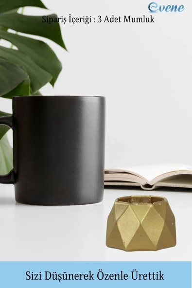 Evene Dekoratif Mumluk Tealight Mumluk Şamdan Mumluk 3 Lü Şamdan Model 35 - Resim 3