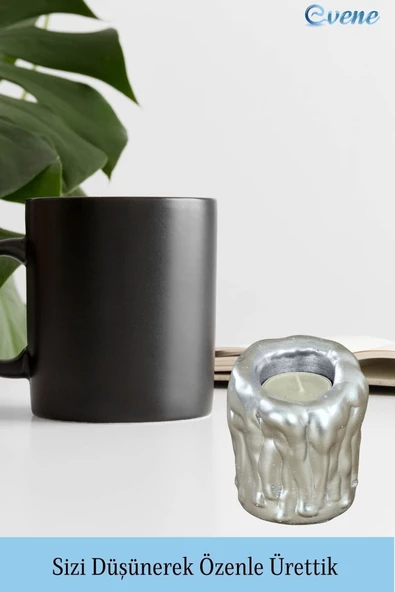 Evene Gümüş Mumluk Şamdan Tealight Mum Uyumlu Orta Erimiş Mum Model - 5