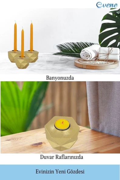 Evene Dekoratif Mumluk Tealight Mumluk Şamdan Mumluk 3 Lü Şamdan Model 42 - Resim 5