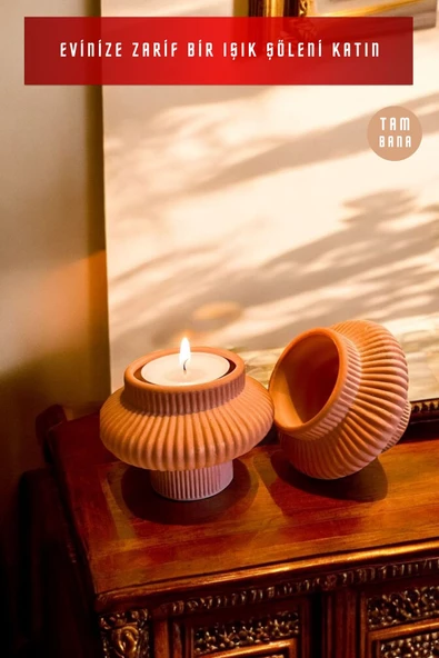tambana Dekoratif Mumluk Set Şamdan El Yapımı Terracotta Model 44 - 2