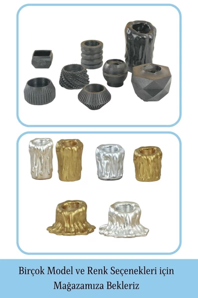 Evene Dekoratif Mumluk Tealight Mumluk Şamdan Mumluk 3 Lü Şamdan Model 43 - Resim 6