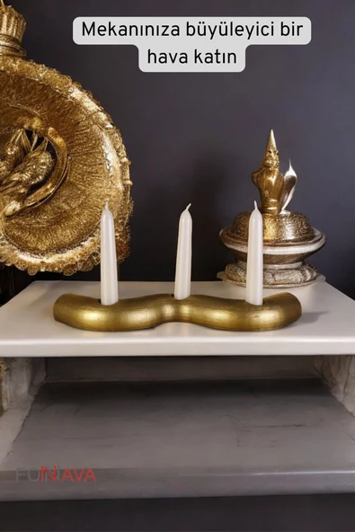 Fonnava Şamdan Mumluk Dekoratif Mumluk Tealight Mumluk Altın Eskitme Renk Model 14 - 2