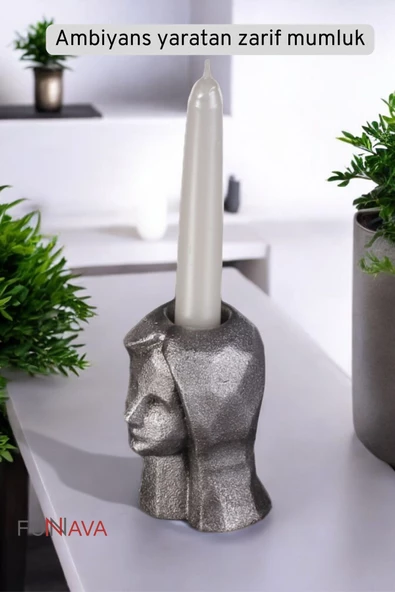 Fonnava Şamdan Mumluk Dekoratif Mumluk Tealight Mumluk Gümüş Eskitme Renk Model 11 - Resim 5