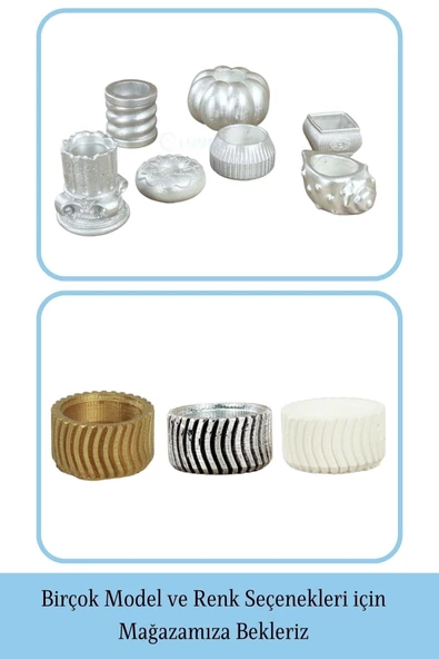 Evene Gümüş Mumluk Şamdan Tealight Mum Uyumlu Tekerlek Model - 6
