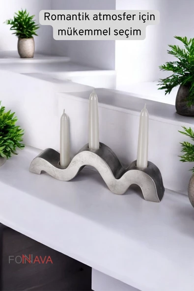 Fonnava Şamdan Mumluk Dekoratif Mumluk Tealight Mumluk Gümüş Eskitme Renk Model 13 - 4