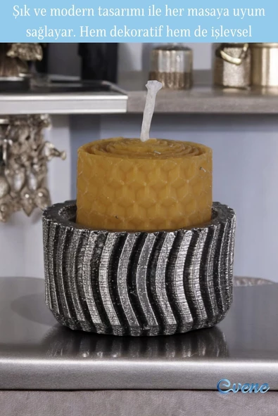 Evene Gümüş Eskitme Mumluk Şamdan Tealight Mum Uyumlu Tekerlek Model - Resim 3