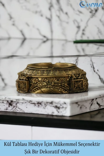 Evene Küllük Altın Eskitme Kül Tablası Dekoratif Küllük 4 Adet Model 2 - Resim 3