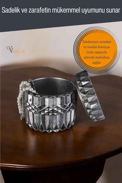 Viselia Takı Kutusu Takı Organizer Kapaklı Kutu Takı Düzenleyici Gümüş Eskitme Renk Model 8 - 6