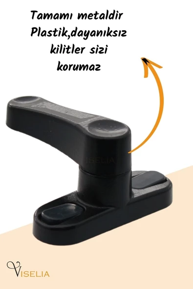 Viselia Siyah Pencere Emniyet Kilidi 2 Adet Çocuk Hırsız Kilidi Çekmeli Metal Kilit - 3