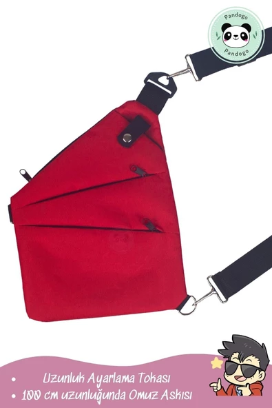 Pandogo Çapraz Çanta Kırmızı Omuz Çantası 3 Cepli - 5