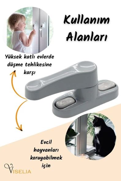 Viselia Pencere Kilidi Pimapen Kilidi Pencere Çocuk Kilidi Pencere Emniyet Kilidi Gri 10 Adet - Resim 8