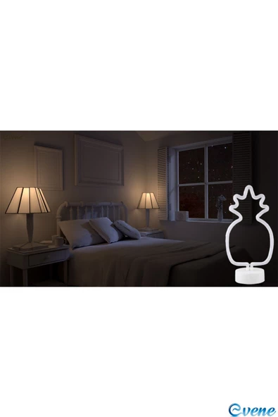 Evene Ananas Hediyelik Lamba Neon Led Işıklı Dekoratif Gece Bebek Çocuk Odası Masa Lambası - 7