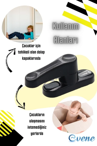 Evene Pimapen Kapı Kilidi Pimapen Pencere Kilidi Pencere Emniyet Kilidi Mandallı Kilit 3 Adet Siyah - Resim 6
